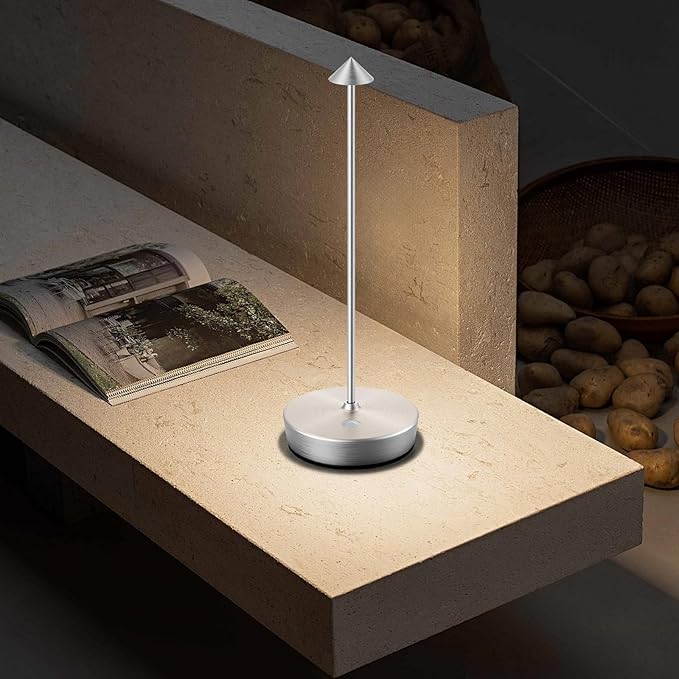 Cordless Rechargeable Table Lamp-Protable 6000mAh Battery Operated Outdoor Waterproof Table Light- Dimmable Desk Lamps LED Touch for Outdoor Patio Dining Restaurant Home Living Room (Silver - LeafyLoom
