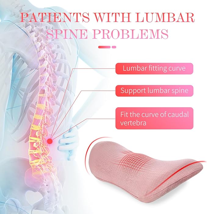 Lumbar Support Pillow - Memory Foam for Low Back Pain Relief, Ergonomic Streamline Car Seat, Office Chair, Recliner and Bed (pink) - LeafyLoom
