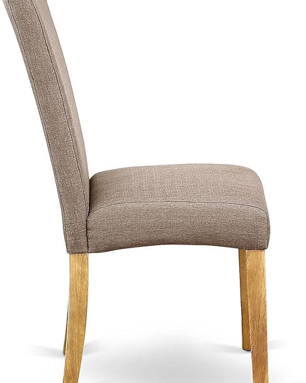 East West Furniture Antique 3 Piece Room Set Contains a Round Kitchen Table with Pedestal and 2 Dark Khaki Linen Fabric Parsons Dining Chairs, 36x36 Inch, Oak - LeafyLoom