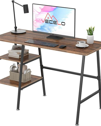 VECELO 43 Inch Home Office Computer Easy to Assemble Simple Table Modern Student Study Desk,Water Proof, Brown - LeafyLoom
