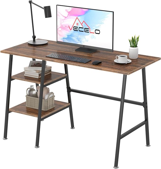 VECELO 43 Inch Home Office Computer Easy to Assemble Simple Table Modern Student Study Desk,Water Proof, Brown - LeafyLoom