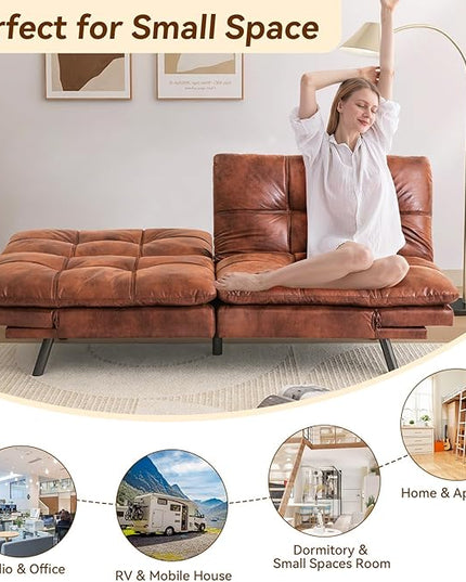 Convertible Couch Bed,Memory Foam Futon Sleeper Sofa Sofabed, Standard Brown - LeafyLoom