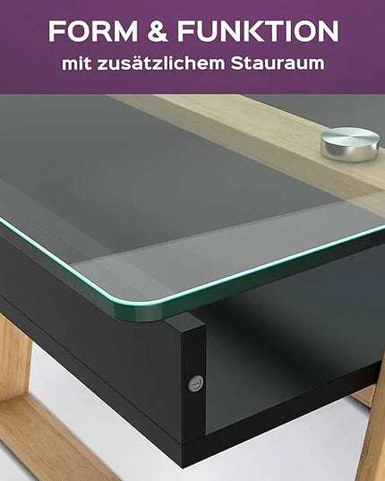 bonVIVO Modern Glass Coffee Table - Elegant Centerpiece for Living Room Decor with Tempered Glass Top, Sleek Design as A Gift for Home or Office Use, Black - LeafyLoom