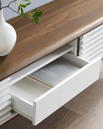 Modway Render Mid-Century Modern Low Profile 59 Inch TV Stand in Walnut/White - LeafyLoom