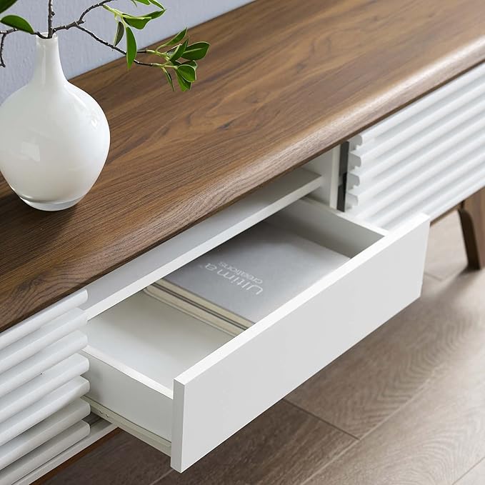 Modway Render Mid-Century Modern Low Profile 59 Inch TV Stand in Walnut/White - LeafyLoom