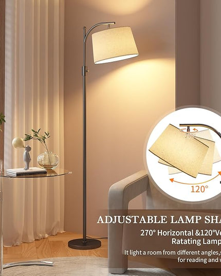 Floor Lamp for Living Room,Classic Standing Lamp with Textured Linen Shade,Tall Floor Lamp for Living Room,Bedroom,Office,Reading,9W LED Bulb Included - LeafyLoom