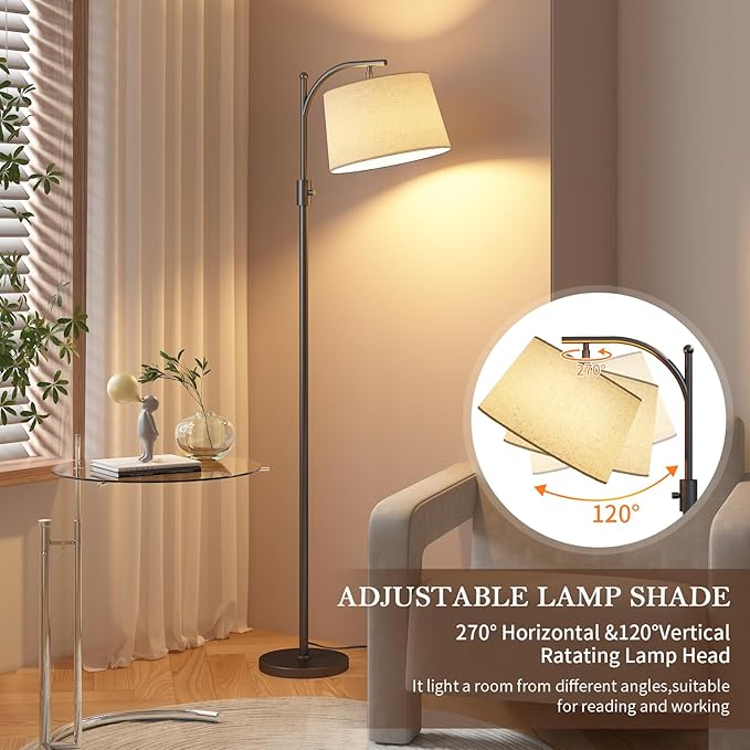 Floor Lamp for Living Room,Classic Standing Lamp with Textured Linen Shade,Tall Floor Lamp for Living Room,Bedroom,Office,Reading,9W LED Bulb Included - LeafyLoom