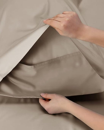 Bedsure Twin XL Sheet Set Dorm Bedding, Cooling Sheets Twin Extra Long Sheets, Rayon Derived from Bamboo, Deep Pocket Up to 16", Hotel Luxury Silky Bedding Sheets & Pillowcases, Simply Taupe - LeafyLoom