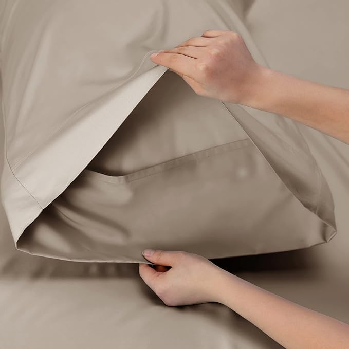 Bedsure Twin XL Sheet Set Dorm Bedding, Cooling Sheets Twin Extra Long Sheets, Rayon Derived from Bamboo, Deep Pocket Up to 16", Hotel Luxury Silky Bedding Sheets & Pillowcases, Simply Taupe - LeafyLoom