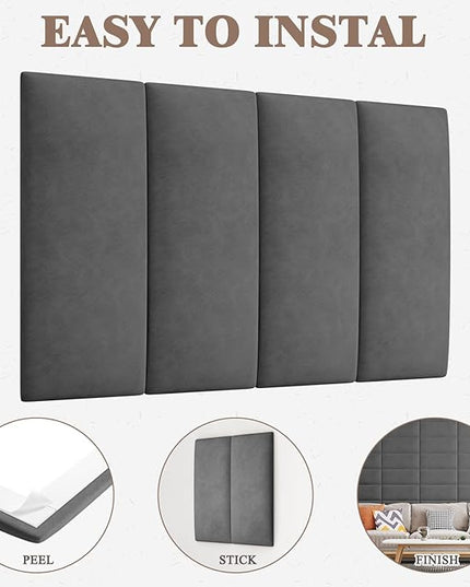 Twin Full Headboard, Wall Mounted Peel and Stick Headboard, Upholstered Leather Bed Headboard for Twin Size Bed, Floating Dorm Bedroom Tall Headboard Soundproof Wall Panels (6 Panels, 10"x24") - LeafyLoom