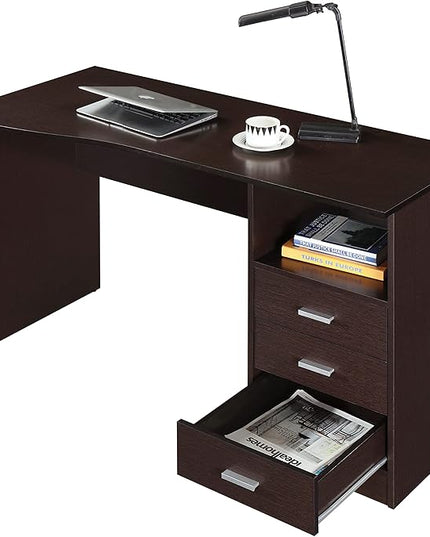 Techni Mobili Classic Computer Desk with Multiple Drawers, 29.5" x 23.6" x 51.2", Wenge - LeafyLoom