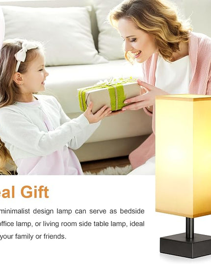 Grey Small Table Lamp for Bedroom - Bedside Lamps for Nightstand, Minimalist Night Stand Light Lamp with Square Fabric Shade, Desk Reading Lamp for Kids Room Living Room Office - LeafyLoom