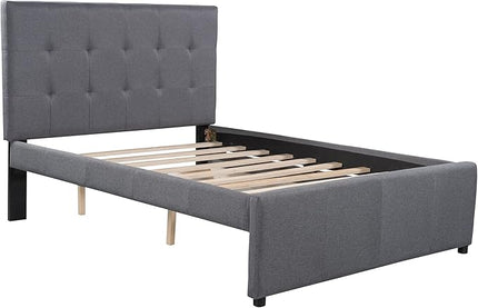 Bellemave Full Size Bed Frame with 2 Storage Drawers,Linen Upholstered Platform Bed Frame with Headboard for Kids,Adults,No Box Spring Needed,Gray - LeafyLoom