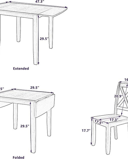 Farmhouse Style Wood Breakfast Nook 2 X-Back Chairs, Extendable Drop Leaf Design & Easy Assembly, Room, Kitchen, 3 Piece Dining Table Set, Brown 27 - LeafyLoom