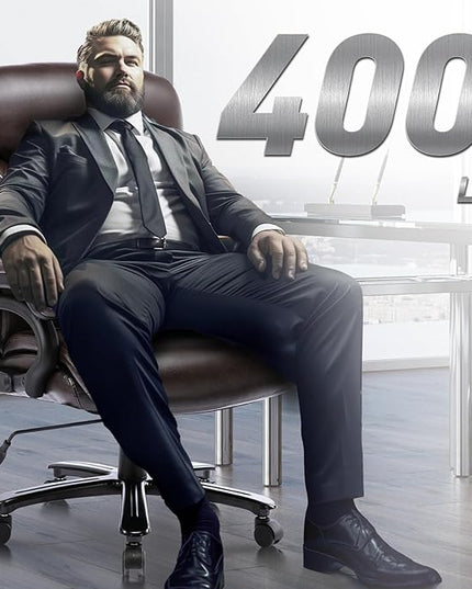 Big and Tall Office Chair 400lbs-Heavy Duty Executive Desk Chair with Extra Wide Seat, High Back Ergonomic Leather Computer Chair with Tilt Rock&Tension, Padded Armrests-Diamond Brown - LeafyLoom