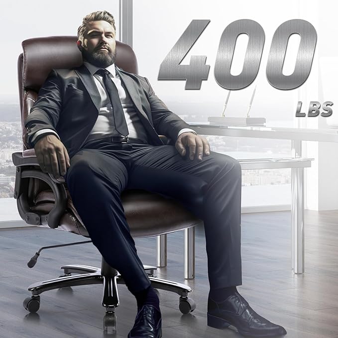 Big and Tall Office Chair 400lbs-Heavy Duty Executive Desk Chair with Extra Wide Seat, High Back Ergonomic Leather Computer Chair with Tilt Rock&Tension, Padded Armrests-Diamond Brown - LeafyLoom