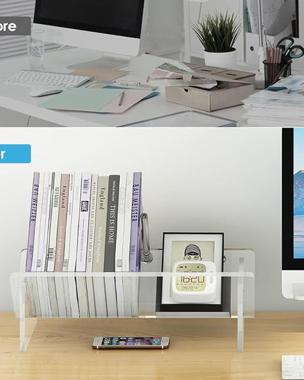 Acrylic Desk Bookshelf,Small Desktop Bookcases Clear Book Shelf Organizer for Home Office School,Book Stand Display Rack for CDs Magazines Books - LeafyLoom