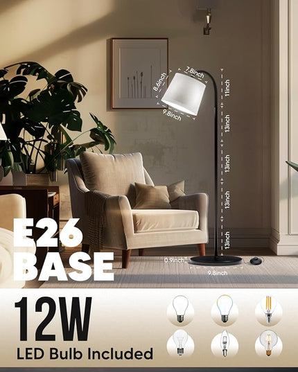 Floor Lamp for Living Room, Dimmable Floor Lamps (3 Color Temperatures and 9w Led Bulb), Standing Lamp with Beige Linen Lamp Shade, Modern Tall Arc Floor Lamp for Bedroom, Office, Study - LeafyLoom