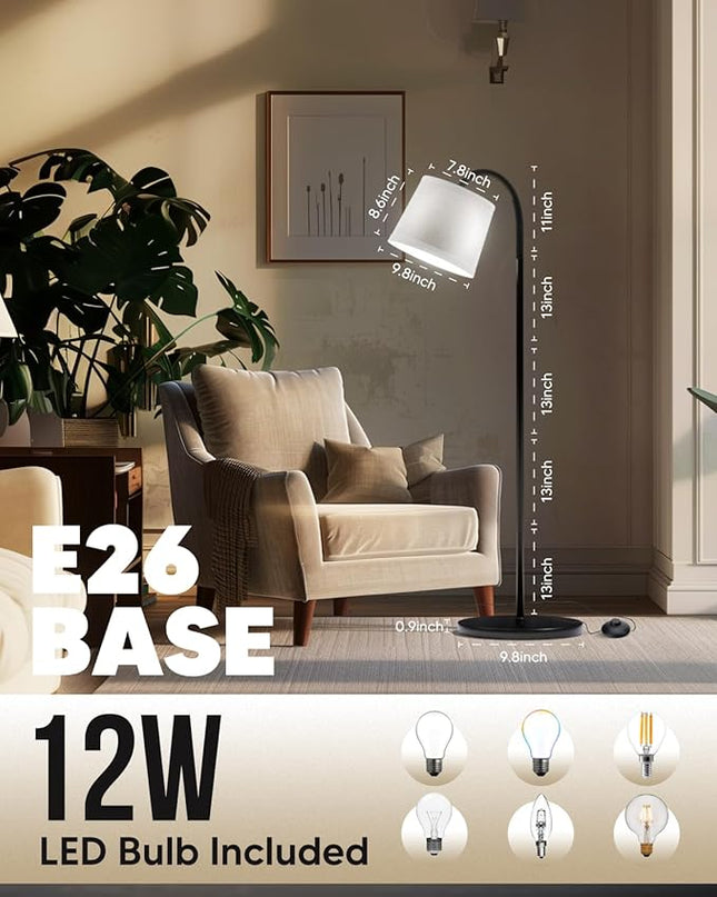 Floor Lamp for Living Room, Dimmable Floor Lamps (3 Color Temperatures and 9w Led Bulb), Standing Lamp with Beige Linen Lamp Shade, Modern Tall Arc Floor Lamp for Bedroom, Office, Study - LeafyLoom