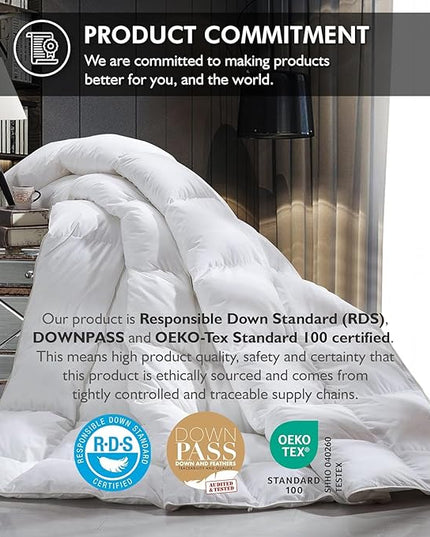 Luxurious Oversized Super King 120" x 120" Size Goose Down Fiber Waterfowl Feather Fiber Comforter Duvet, 100% Egyptian Cotton Cover, 90 oz. Fill Weight, Baffle Box Design, White Solid - LeafyLoom