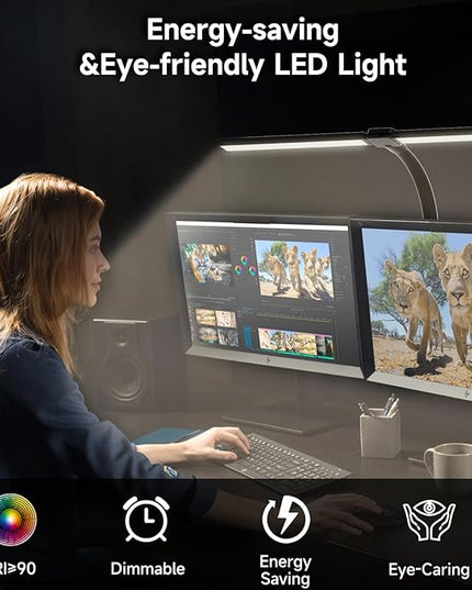 SKYLEO Desk Lamp - Double Head LED Desk Light for Home office - 24W Eye Caring - Touch Control - 5 Color Modes X 11 Brightness Levels - 2400LM - Timmer & Memory Function - Black - LeafyLoom