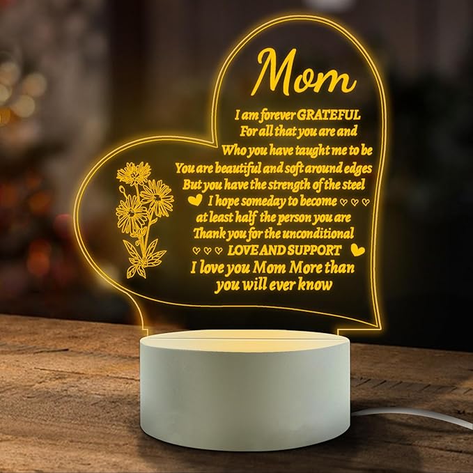 Lovely Mother-Best Mom Birthday Gifts from Daughter Son，Mom Night Light，Room Decoration Mom's (1 Pack) - LeafyLoom