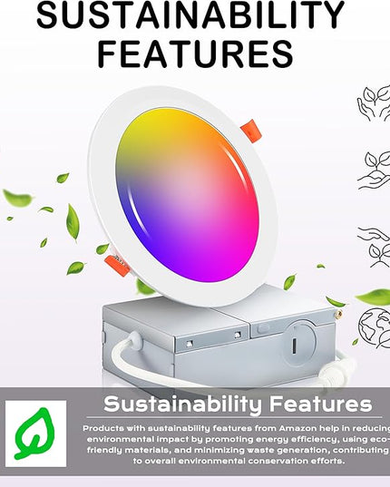 [6 Pack] CLOUDY BAY 4inch Smart WiFi LED Recessed Lights,RGBCW Color Changing Recessed Lighting,Compatible with Alexa and Google Home Assistant,10W 2700K-6500K,CRI90+ Wet Location,White Finish CLOUDYBAY