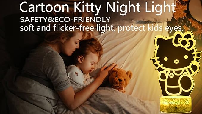 Cat Light, Cartoon Kitty Design 3D LED Lamp Gift Ideas in Kids Room Kitty Decor Lamp Most Wished for in Night Light for Kids Gifts 7 Color Change with Remote, Timer, for Kids Themed Gift for Cat Lover - LeafyLoom