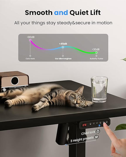 Electric Standing Desk Adjustable - 55 x 24 Inch Sit Stand up Desk with Cable Management - 3 Memory Preset Adjustable Height Desk Computer Home Office Desk - LeafyLoom