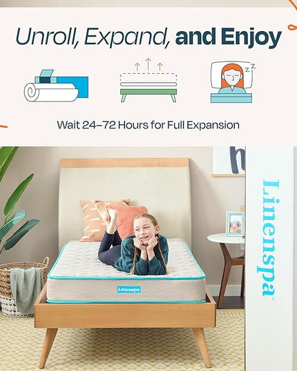 Linenspa 6 Inch Mattress - Firm Feel - Bonnell Spring with Foam Layer - Mattress in a Box - Youth or Kids Bed - Guest Bedroom - Durable and Breathable Support - Affordable - Narrow Twin Size, Grey - LeafyLoom
