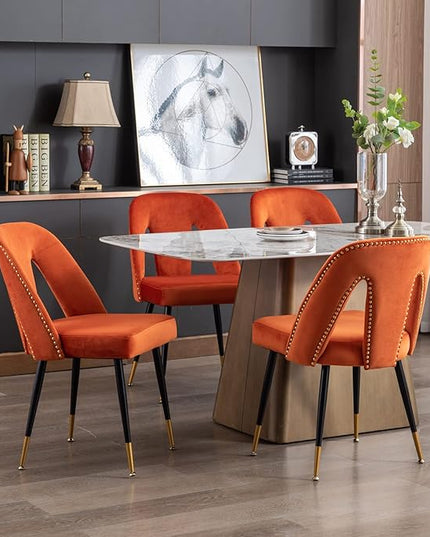 NicBex Dining Chairs Set of 2 Velvet Upholstered Kitchen Dining Chairs with Nailhead Trim for Dining Room-Orange - LeafyLoom