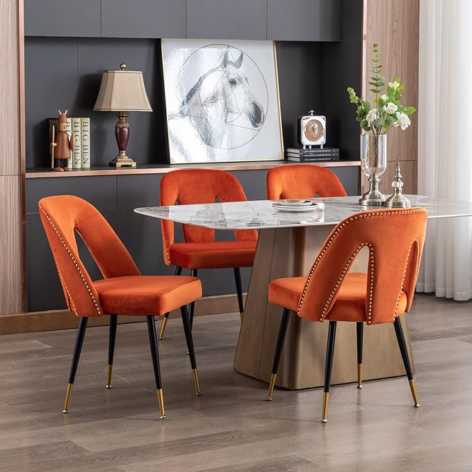 NicBex Dining Chairs Set of 2 Velvet Upholstered Kitchen Dining Chairs with Nailhead Trim for Dining Room-Orange - LeafyLoom