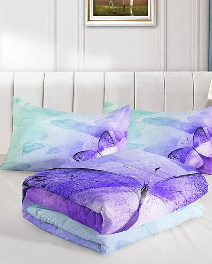 Butterfly Comforter Full Size,Watercolor Butterfly Kids Comforter Set,3Pcs Bedding Set Printed Comforter with 2 Pillowcases,Down Alternative,Soft and Lightweight,for All Seasons - LeafyLoom