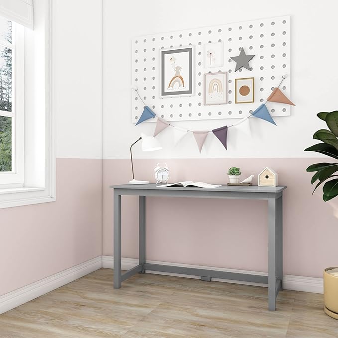 Max & Lily Solid Wood Desk, 47 Inches, Grey - LeafyLoom