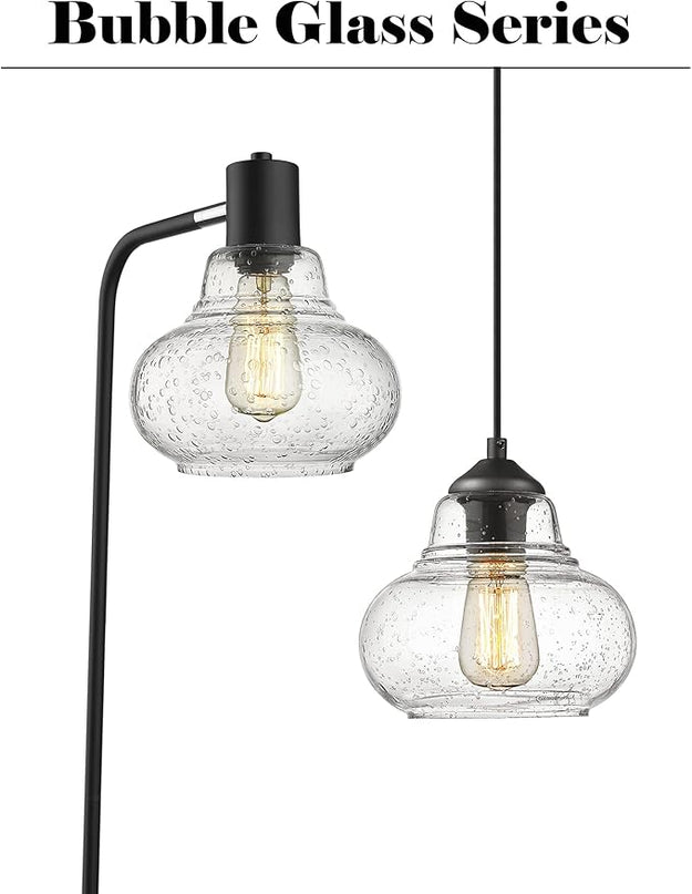 ELYONA Industrial Floor Lamp, Modern Standing Light with Handblown Seeded Bubble Glass Shade, Tall Pole Farmhouse Corner Light for Living Room Bedroom Office, Edison 6W Bulb Included, Black - LeafyLoom