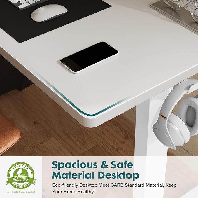 SMUG Electric Standing Desk, 55 x 24 Inch Ergonomic Adjustable Desk Stand with Memory Preset, Modern Style, Suitable for Office, Drafting, Writing, Gaming, White - LeafyLoom