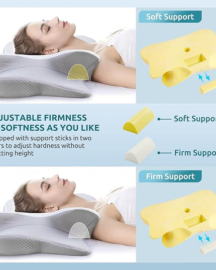 DONAMA Cervical Pillow,Contour Memory Foam Pillow,Ergonomic Neck Support Pillow for Side Back Stomach Sleepers with Adjustable Support Sticks - LeafyLoom