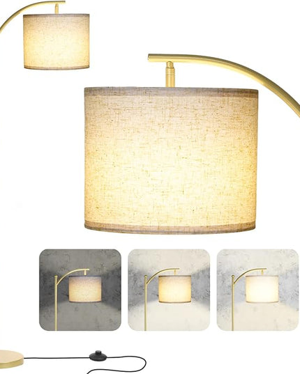Floor Lamp for Living Room, Dimmable Standing Lamp Tall with Linen Shade Modern Floor Lamps Foot-step Switch Reading Lamp for Living Room Bedroom Office Dining Room, 9W Bulb Included (Gold) - LeafyLoom
