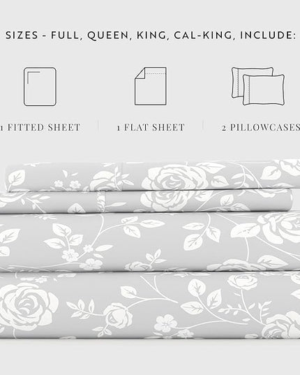 Linen Market 3 Piece Twin Bedding Sheet Set (Light Gray Roses) - Sleep Better Than Ever with These Ultra-Soft & Cooling Bed Sheets for Your Twin Size Bed - Deep Pocket Fits 16" Mattress - LeafyLoom