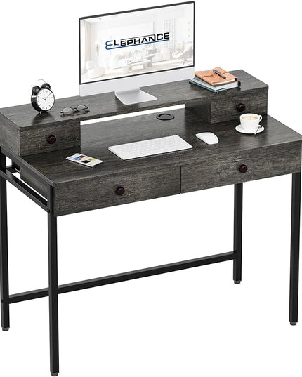 Elephance Small Computer Desk with Monitor Stand 39.37" Home Office Desk with 4 Drawers Study Writing Desk Gaming Table for Small Space - LeafyLoom