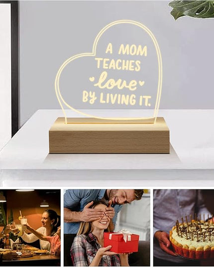 Wood LED Display Base with Acrylic Sheet, Mom Gifts from Daughter Son Led Acrylic Light Base Wood Display LED Stand - LeafyLoom