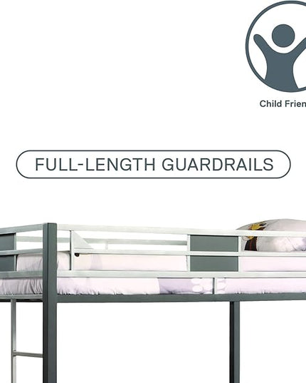 DHP Screen Loft Metal Bunk Bed with Desk and Ladder, Space-Saving Design, Silver Twin - LeafyLoom