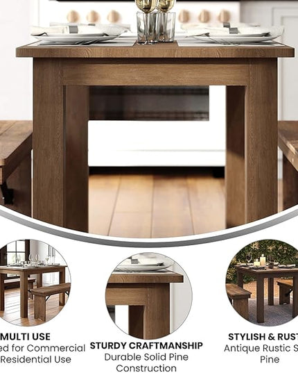 Flash Furniture HERCULES 46" x 30" Rectangular Antique Rustic Solid Pine Farm Dining Table - LeafyLoom
