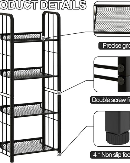 Bookshelf Storage Shelf Bookcase Freestanding Storage Stand Book Organizer for Living Room, Bedroom, Kitchen, Rust Resistance,Easy Assembly Multi-Functional Organizer (4 Tiers, Black) - LeafyLoom