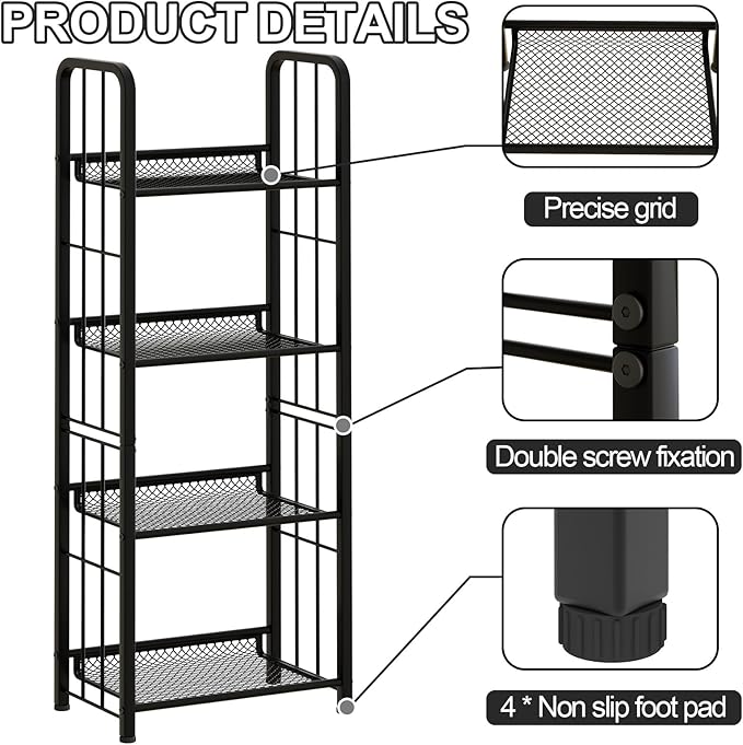 Bookshelf Storage Shelf Bookcase Freestanding Storage Stand Book Organizer for Living Room, Bedroom, Kitchen, Rust Resistance,Easy Assembly Multi-Functional Organizer (4 Tiers, Black) - LeafyLoom