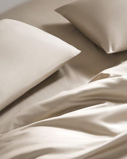 Broklinen Luxury Sateen 4 Piece Sheet Set - 100% Cotton, King Size in Pebble Grey - 1 Fitted Sheet, 1 Flat Sheet, 2 Pillowcases | Best Luxury Sheets - LeafyLoom