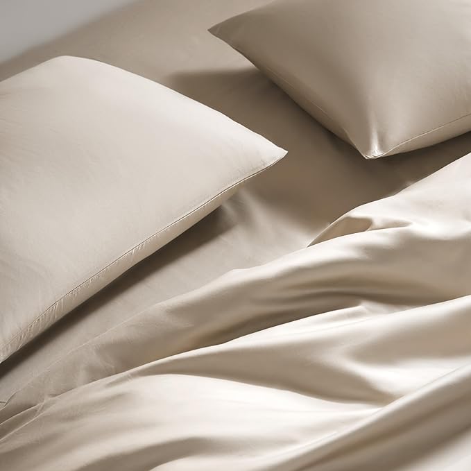Broklinen Luxury Sateen 4 Piece Sheet Set - 100% Cotton, California King Size in Pebble Grey - 1 Fitted Sheet, 1 Flat Sheet, 2 Pillowcases | Best Luxury Sheets - LeafyLoom