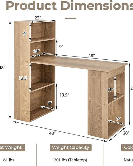 Computer Desk with Shelves, Natural - LeafyLoom