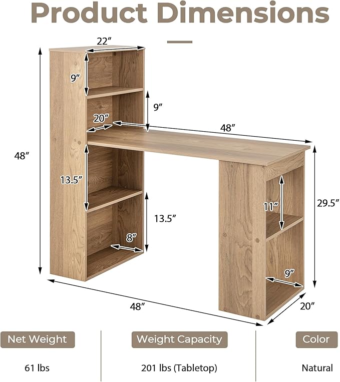 Computer Desk with Shelves, Natural - LeafyLoom