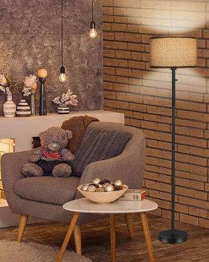 Floor Lamps for Living Room, Stepless Dimmable Standing Lamp, Modern Floor Lamp with Rotary Switch, Gray Linen Shade, 9W Led Bulb Included(1000LM,2700K), Tall Lamp for Bedroom, Office, Farmhouse - LeafyLoom